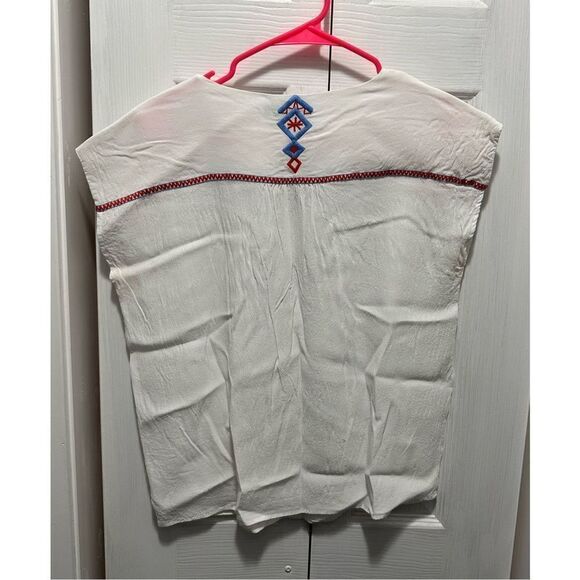 THML ￼Anthropology Boho Embroidered Top Cap Sleeve White Small - Picture 6 of 7